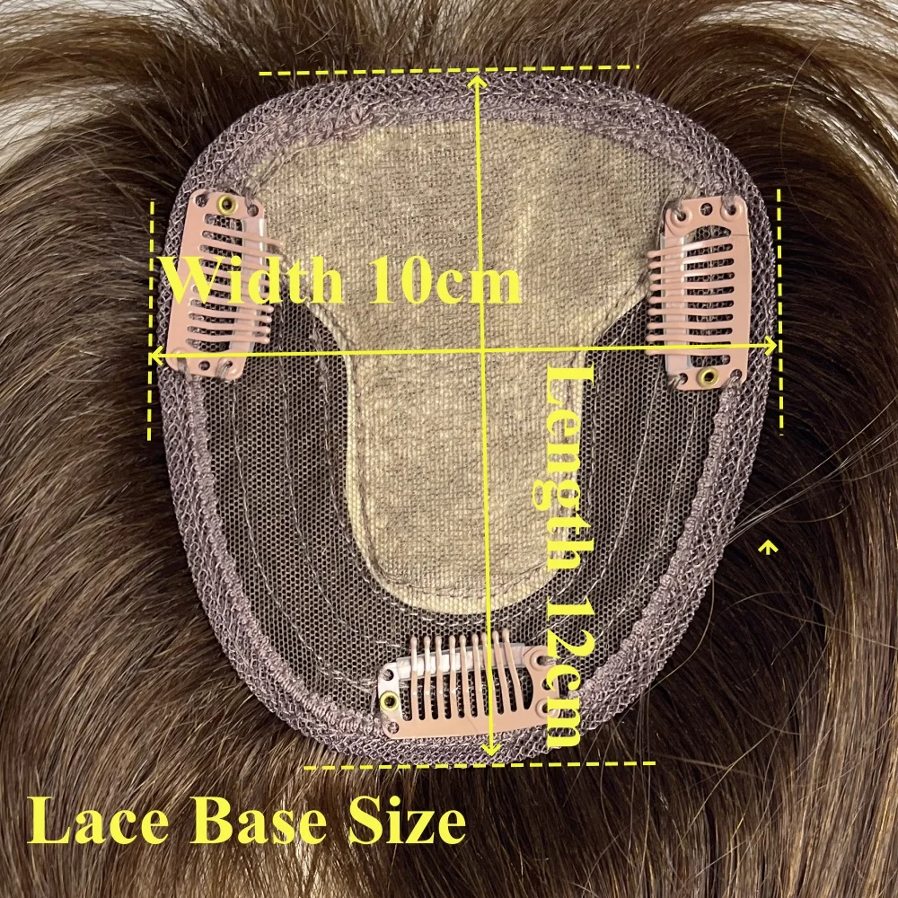 Adornos de cabello humano Natural de 12x14cm para mujeres con cabello adelgazante gris, pelucas de color marrón oscuro, 3 Clips en extensiones para uso diario