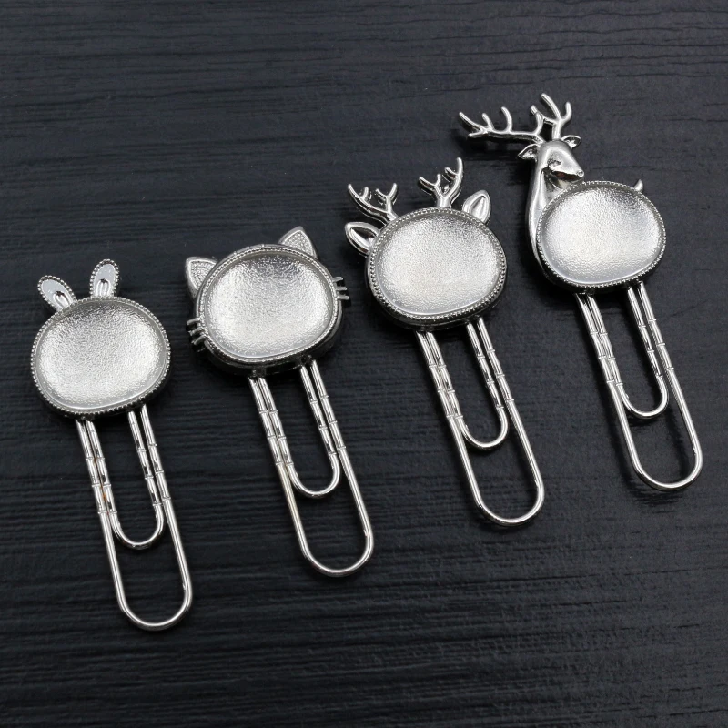 10-20pcs/lot Cat Deer Bookmark Paperclip Cabochon Base Blanks Settings and Glass Cabochon Cameo DIY Jewelry Making Accessories