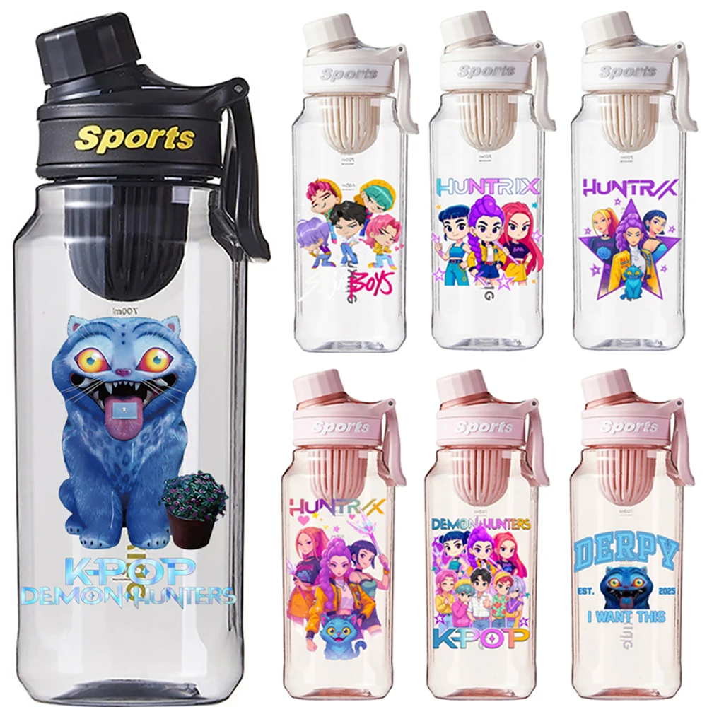 750ML 케이팝 데몬 헌터즈 사자 보이즈 타이거 물병 누수 방지 학교 체육관 여행 러닝 하이킹 타임 마커 베스트 셀러