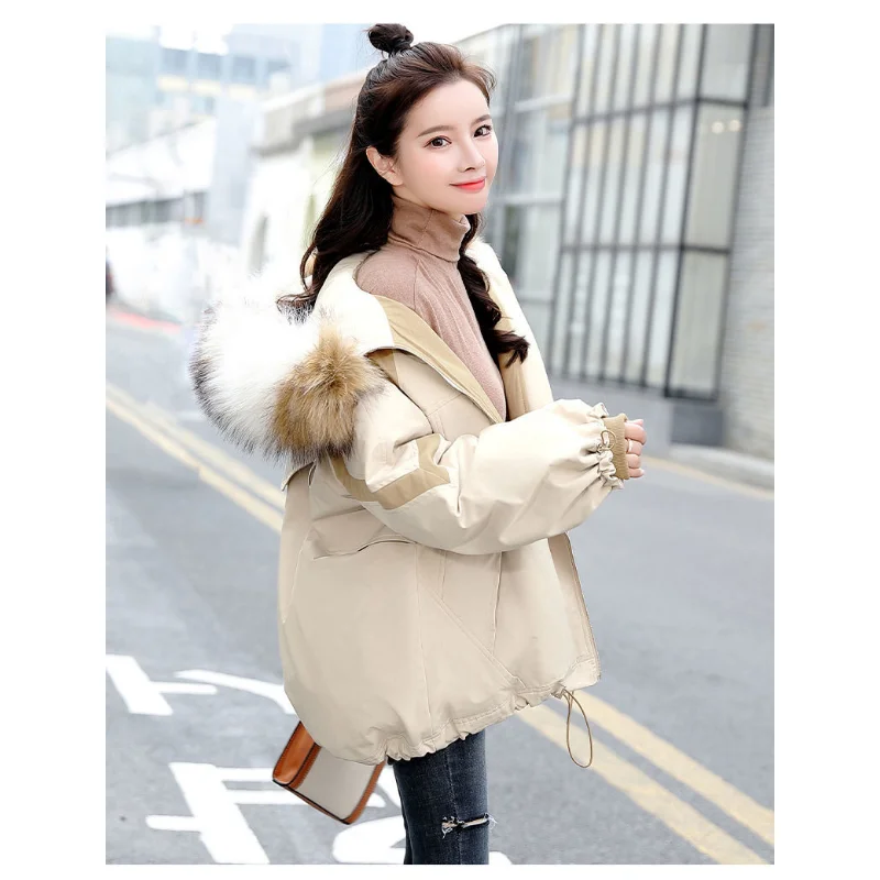 2023 New Women Down Cotton Coat Winter Jacket Female Warm Short Parkas Thick Loose Outwear Artificial Fur Collar Overcoat