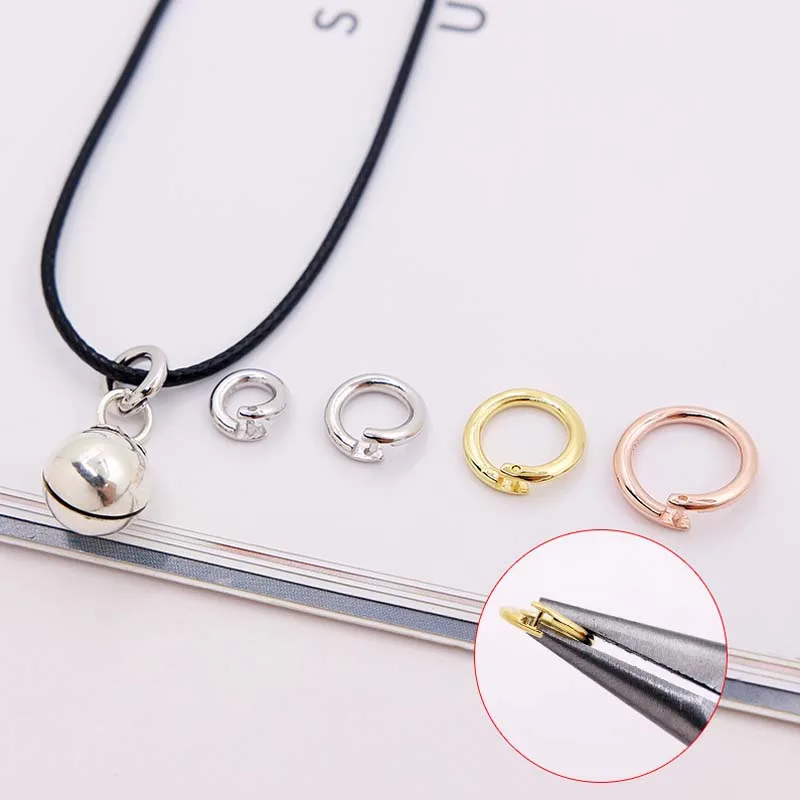 2pcs Real Pure Solid 925 Sterling Silver Open Jump Rings Split Ring 18k Gold Locked Key Chain Connector Jewelry Making Findings