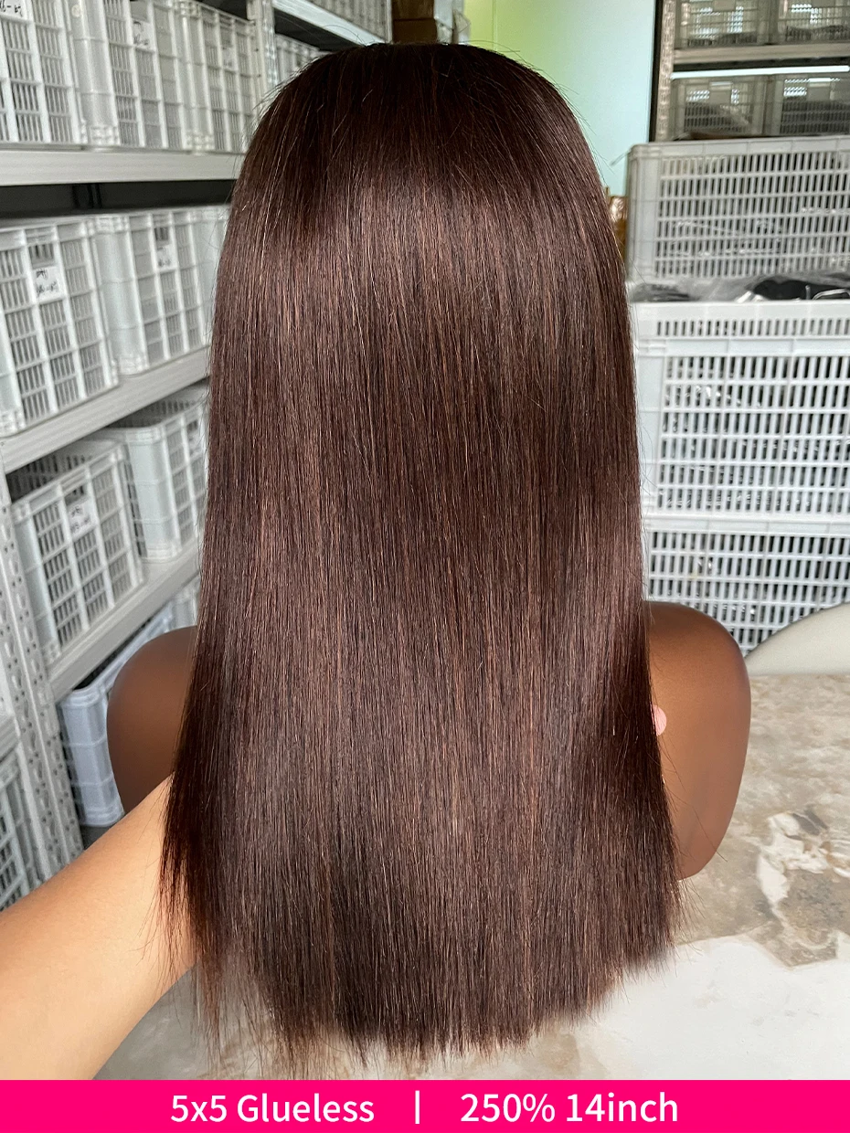 #2 Brown Chocolate Color 250 Density Lace Frontal Wig Human Hair Raw Vietnamese Double Drawn 13x4 Bob Lace Front Human Hair Wigs