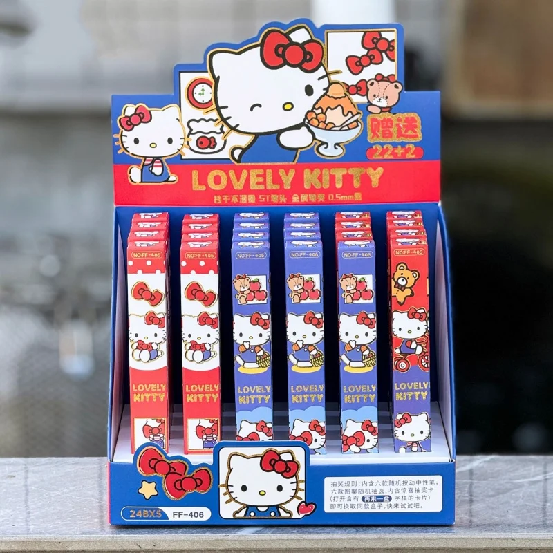 

24pcs/lot Creative Sanrio Kitty Press Gel Pen Cute 0.5mm Black Ink Press Signature Pens School Supplies