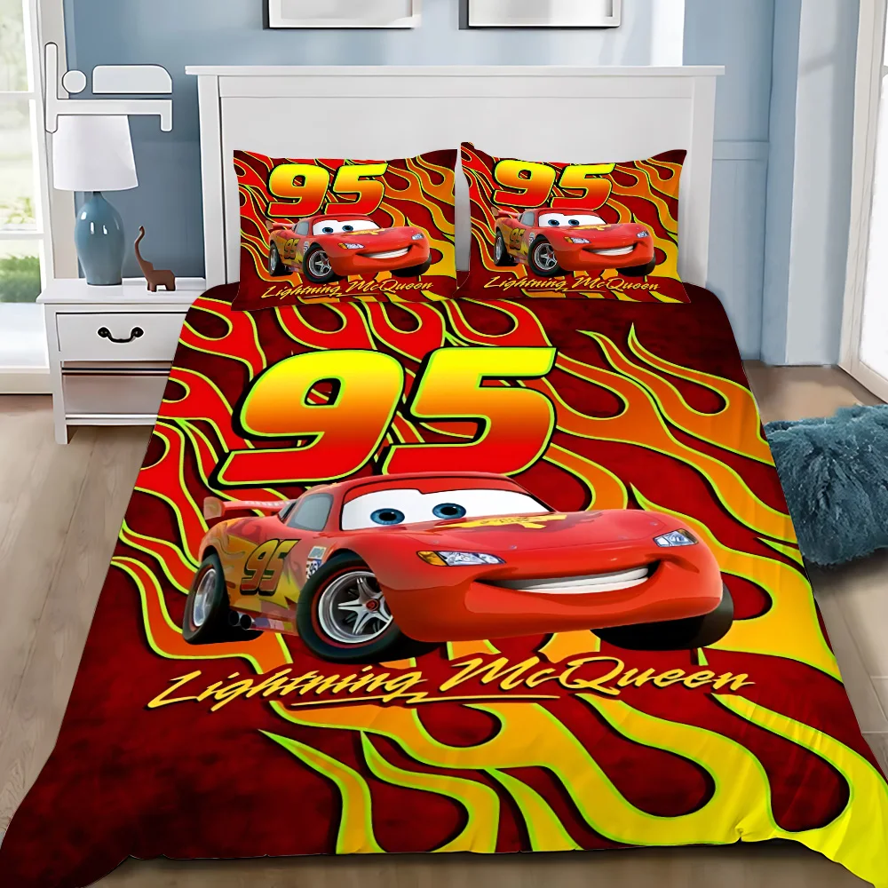 Duvet Cover Pillowcase Bedding Set Racing Lightning McQueens Adult Boy Girl Bedroom Decoration Children Single Double Large Size