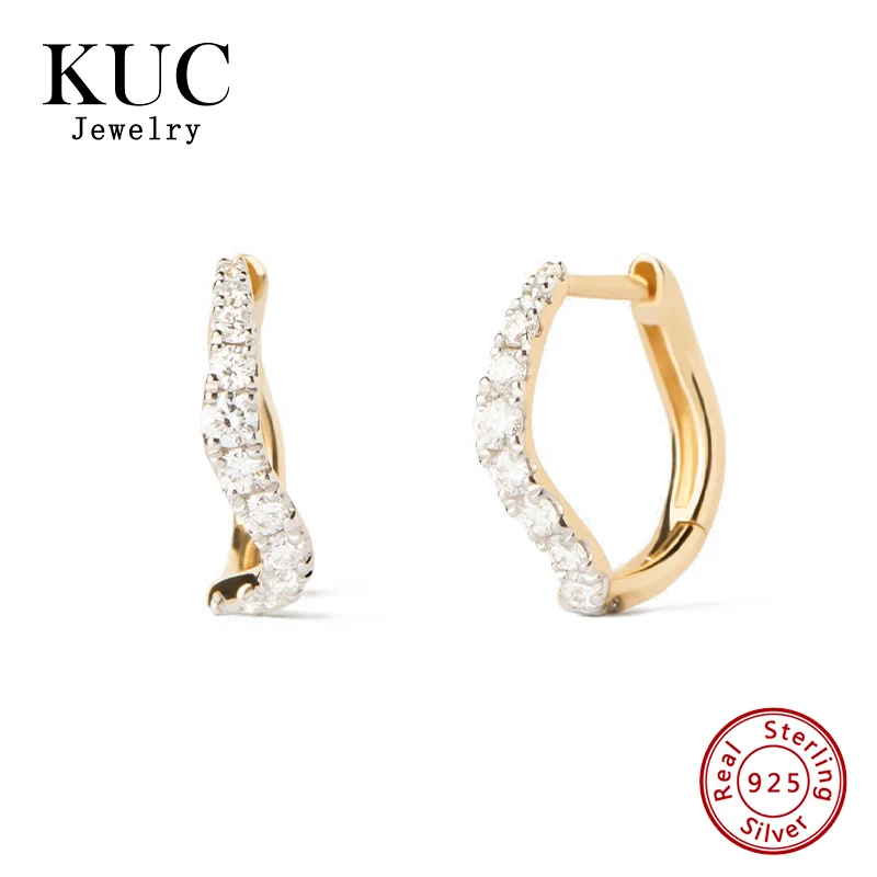 

925 Sterling Silver Luxurious Exquisite Fluid Half Eternity Hoops Featuring an Undulating Row of Zircon Hoop Earrings