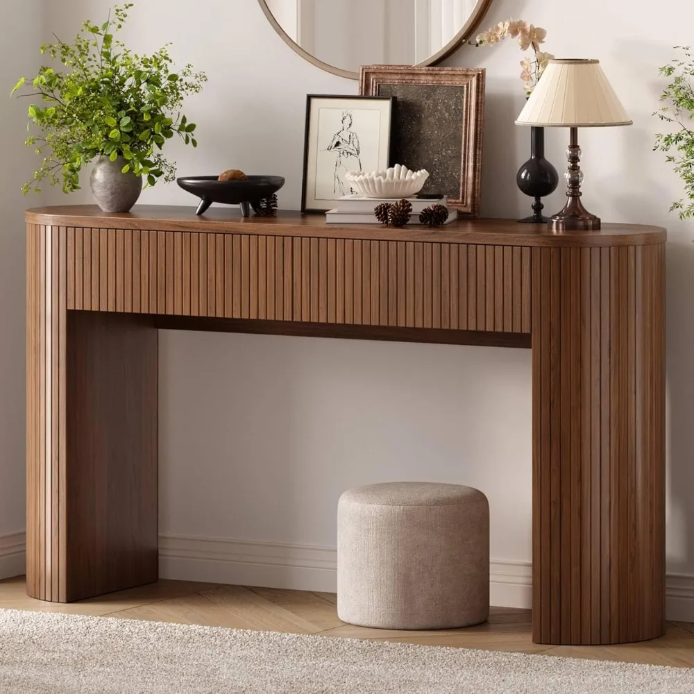 

55-Inch Console Table with Storage Drawers for Entryway, Sofa, and Hallway in Mid-Century Style