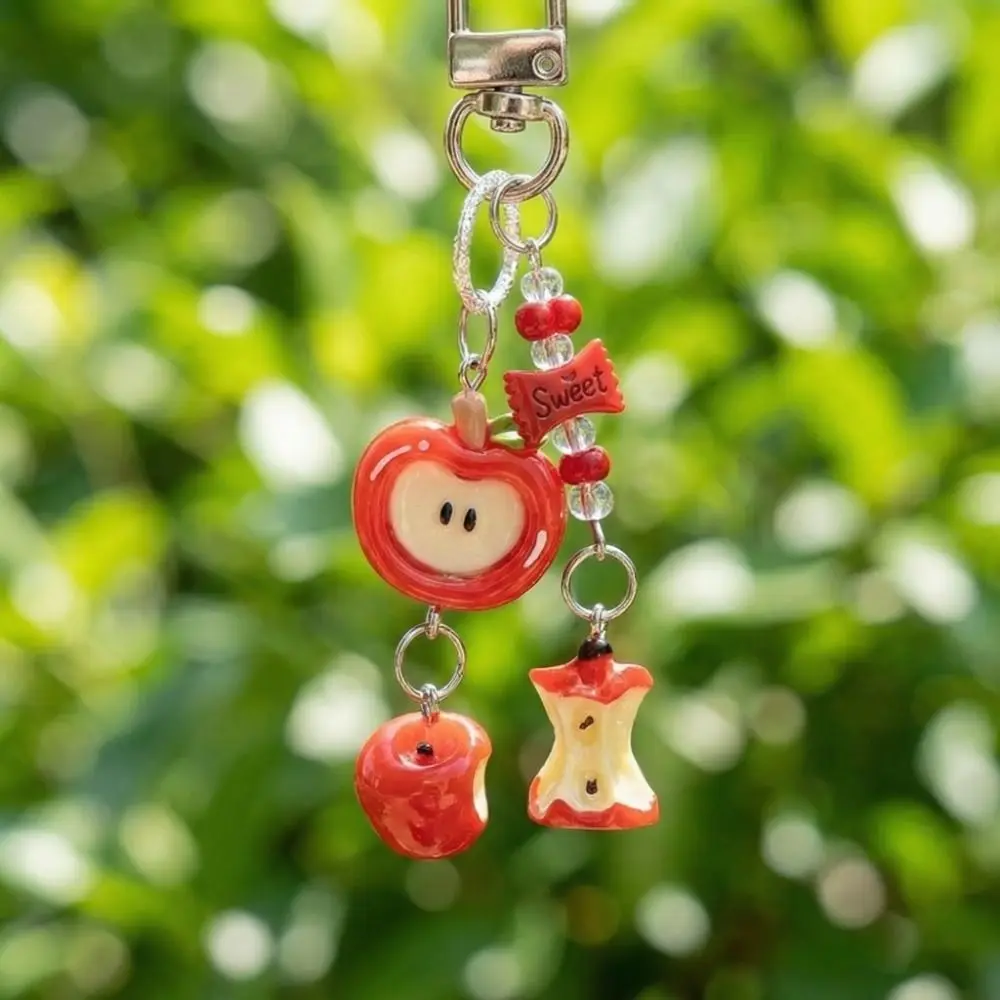 Cartoon Lucky Fruit Keychain 3D Fruit Pendant Handmade Fruit Beaded Keyring Decorative Resin Wind Chime Ornaments