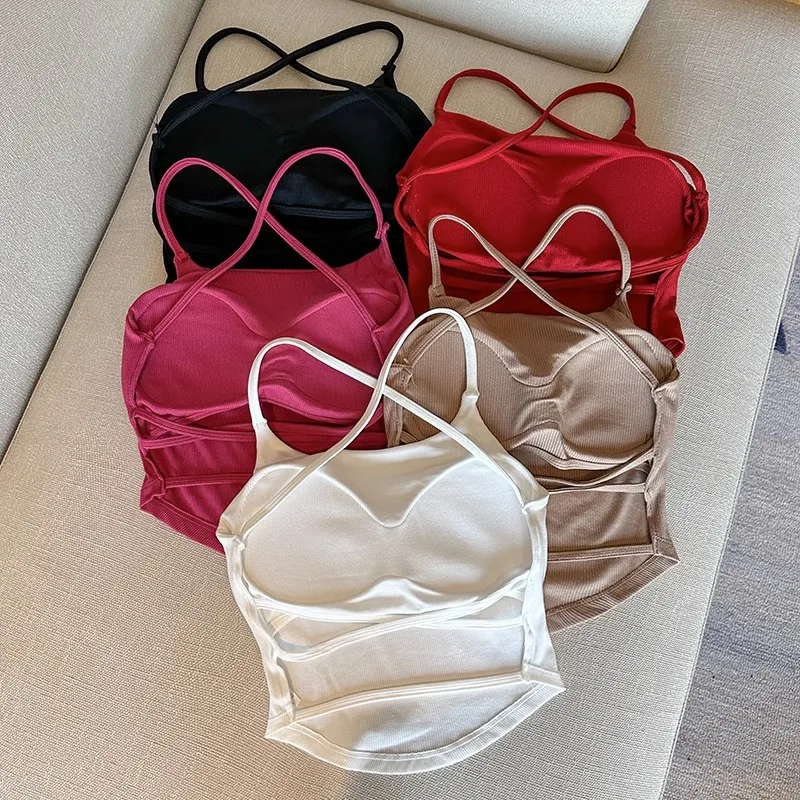 Top Curto Sexy de Verão para Mulheres, Cseta Slim Fit com Almofada no Peito, Design de Moda em Cor Pura