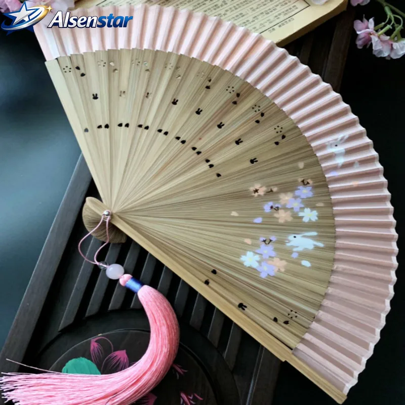 Cherry Blossom Lace Silk Folding Fan Elegant Women Oriental Wedding Dance Costume Photography Bridal Shower Boho Gift Pink