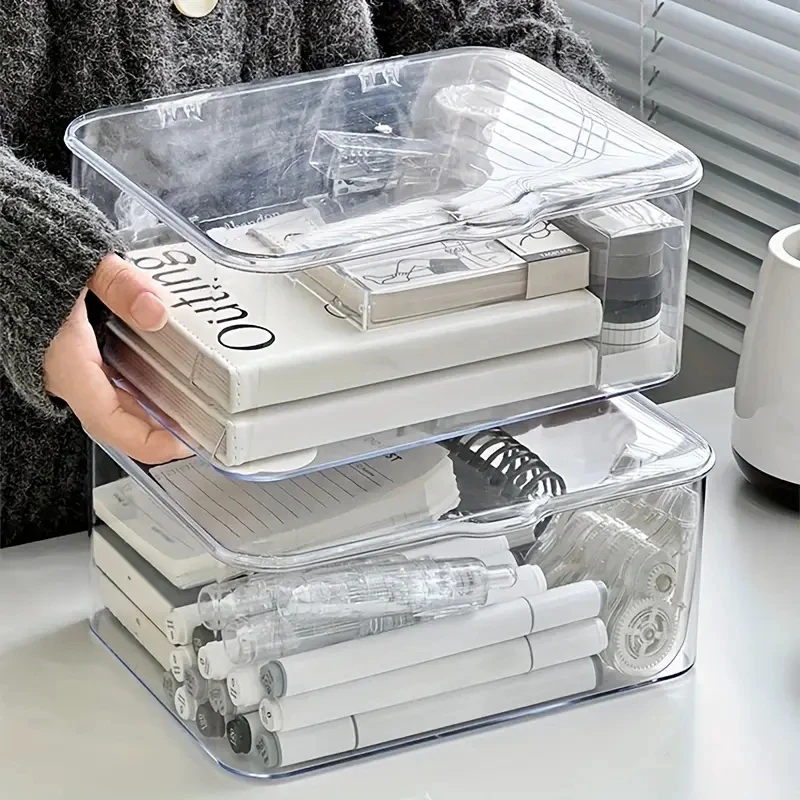 Multi-Purpose Clear Clamshell Storage Box Stationery Organizer Desk Accessories Office School Supplies