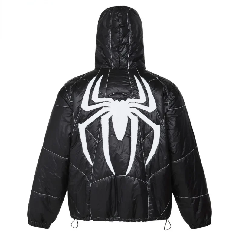 Winter High Street Hooded Parkas Men Spider Embroidery Padded Jackets Vintage Gothic Full Zip Up Oversize Bubble Coats Couple