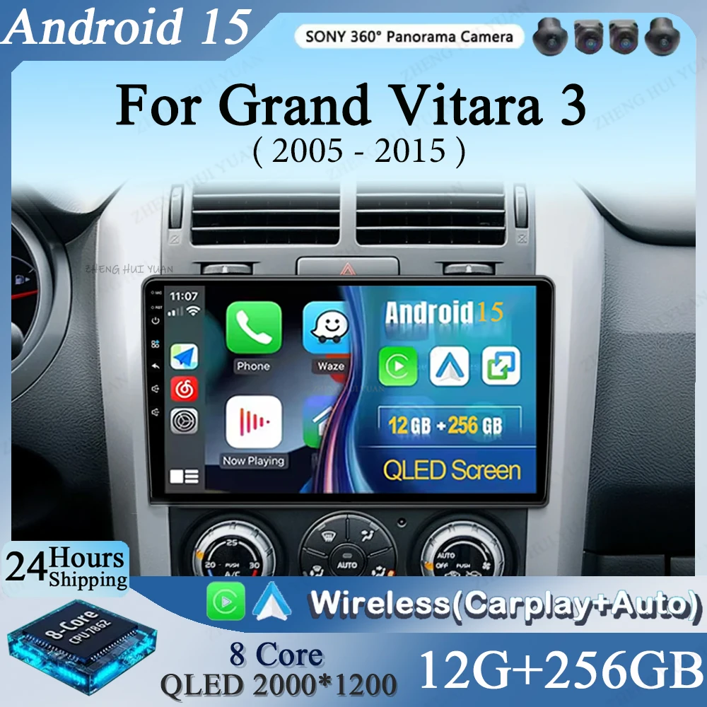 

Android 15 CarPlay Auto для Suzuki Grand Vitara 3 2005-2014 + Автомобильный радиоприемник Мультимедийная навигация видео DVD Авторадио Стерео 2din 4G+