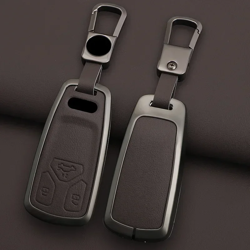 

Leather Car Key Case For Audi A4 B9 Q5 Q7 TT TTS 8S 2016 2017 Car Accessories Remote Control Key Cover Keychain New Keychain