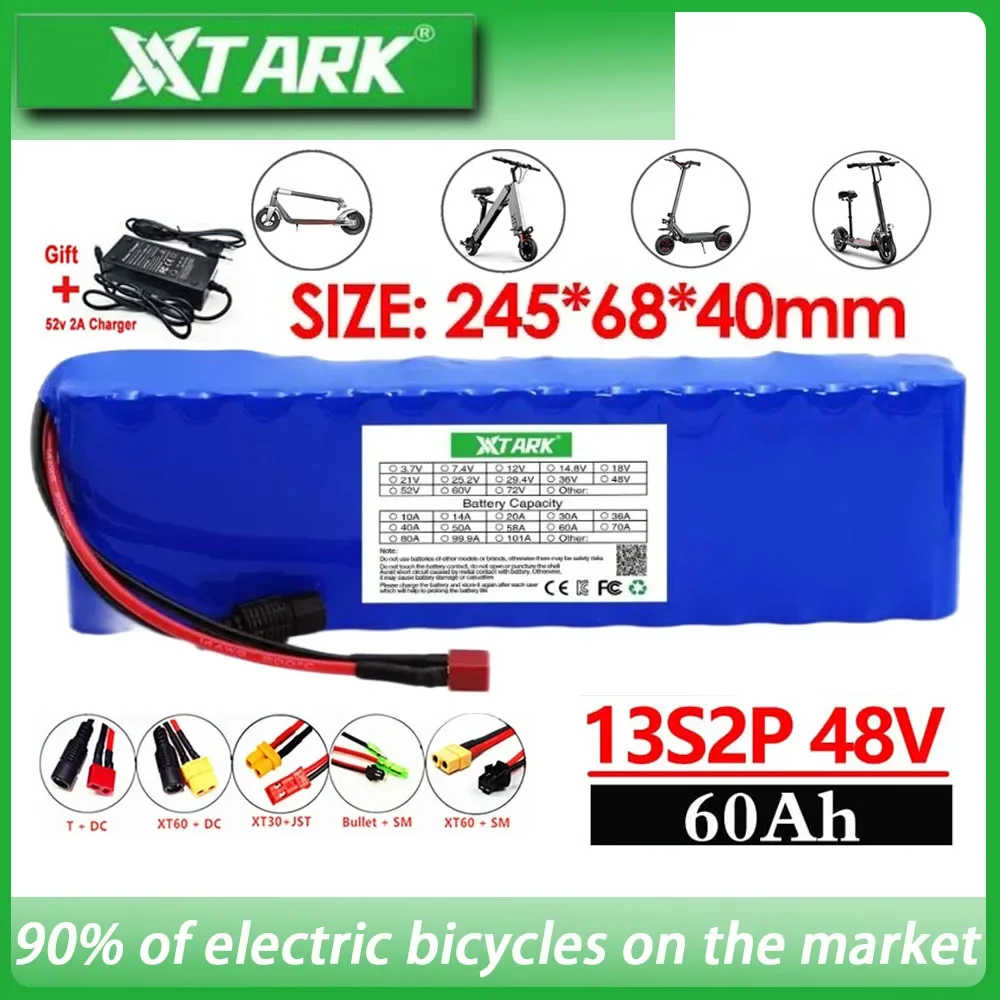 

18650 lithium ion battery pack E-bike battery 48V 60Ah 13S2P bike conversion kit bafang 1000w and 54.6V2A Charger + XT60/DC Plug