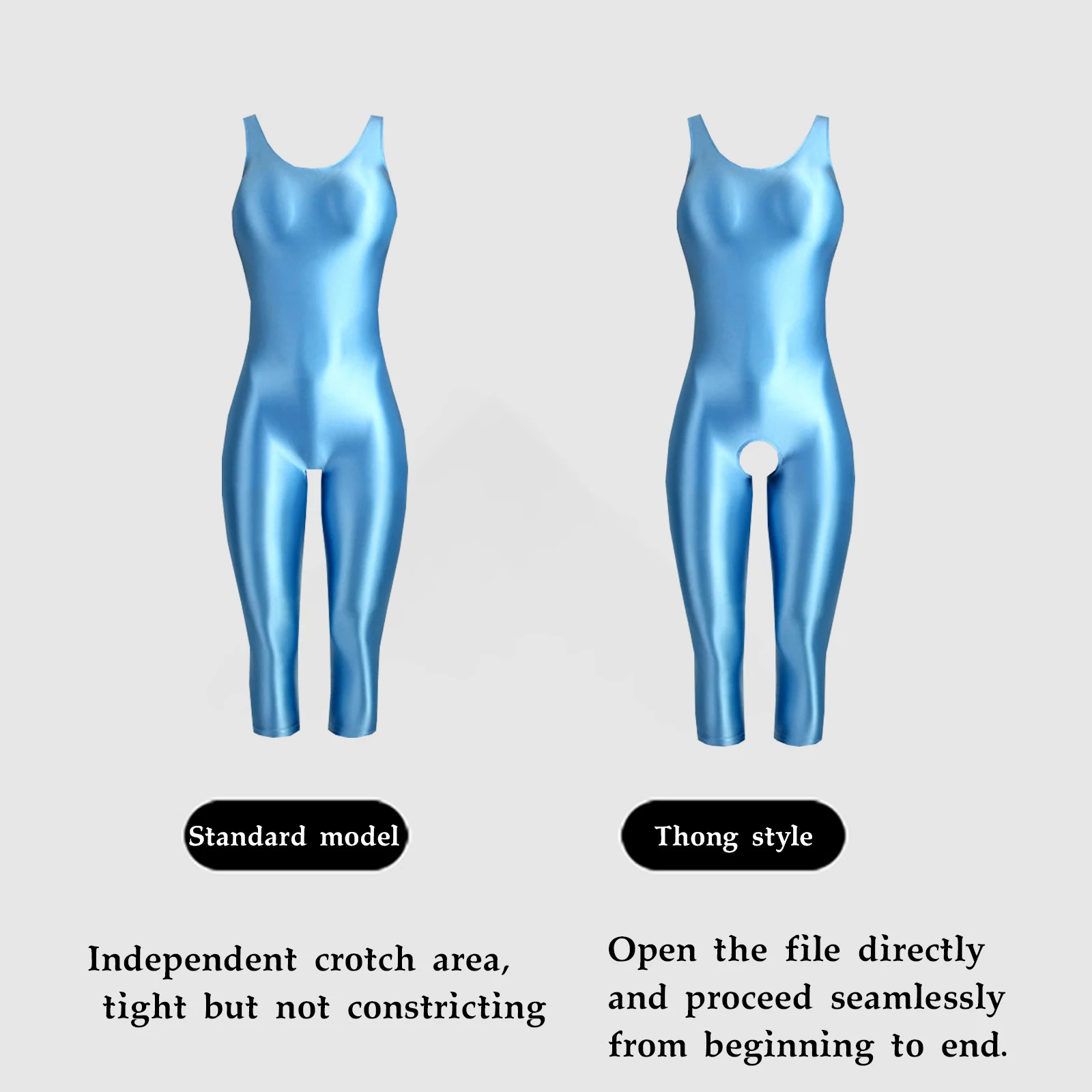 Women's Glossy See-through Shiny Shapewear Swimsuit plus Size Sports Body Suit Vest Five-Point Pants Tights Oily Men