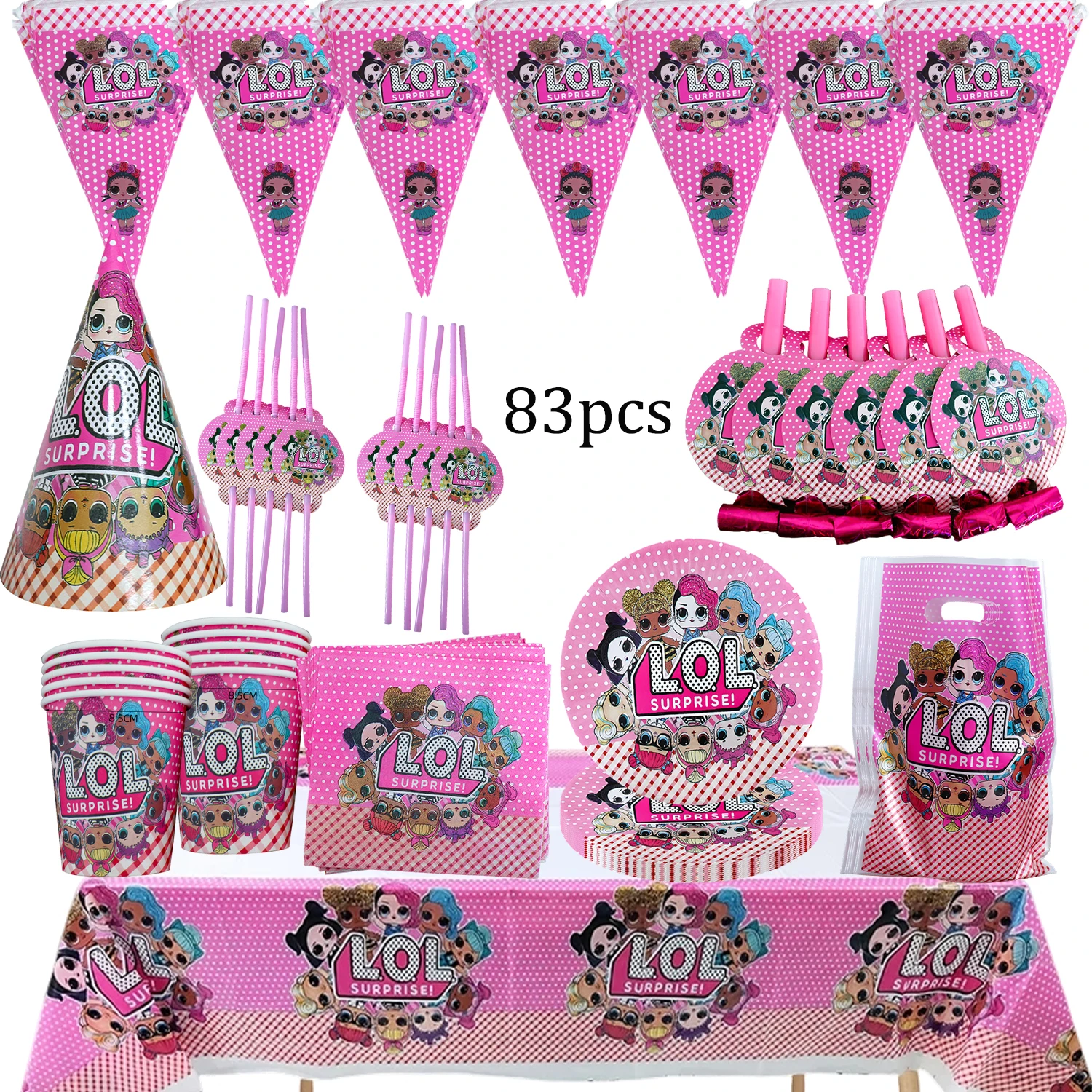 LOL مفاجأة دمية حفلة عيد ميلاد موضوع الزينة انفجارات القش كعكة توبر بالون أطباق ورقية أكواب لإمدادات استحمام الطفل