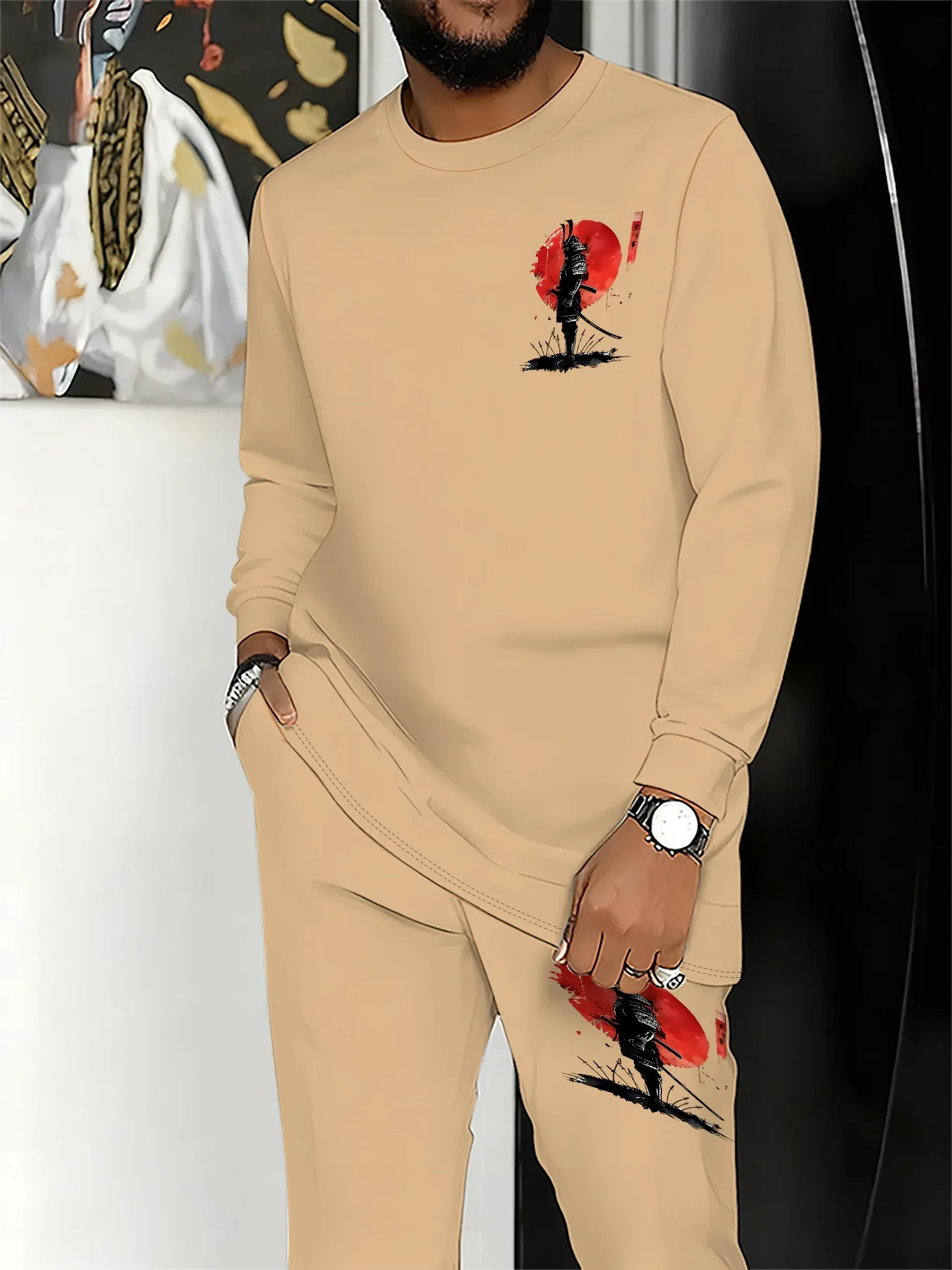 2026 Autumn New Men's Long-Sleeved Pants Set for Street Casual Fashion Soft and Comfortable with 3D Pattern Printing