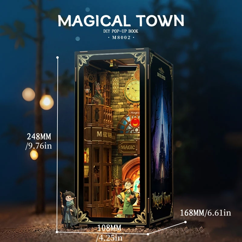 لغز الإبداعية ماجيك تاون خشبية اللبنات 3D نموذج مجموعة MOC كيت DIY لغز رف الكتب ديكور هدية هدايا عيد الميلاد وعيد الميلاد #6