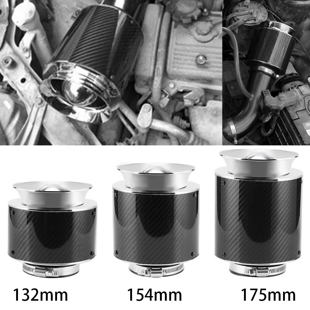 132/154/175mm 176mm 3inch Carbon Cover Air Filter Universal Car Vehicle Flow Cleaner High Performance Cold Air Intake Filter