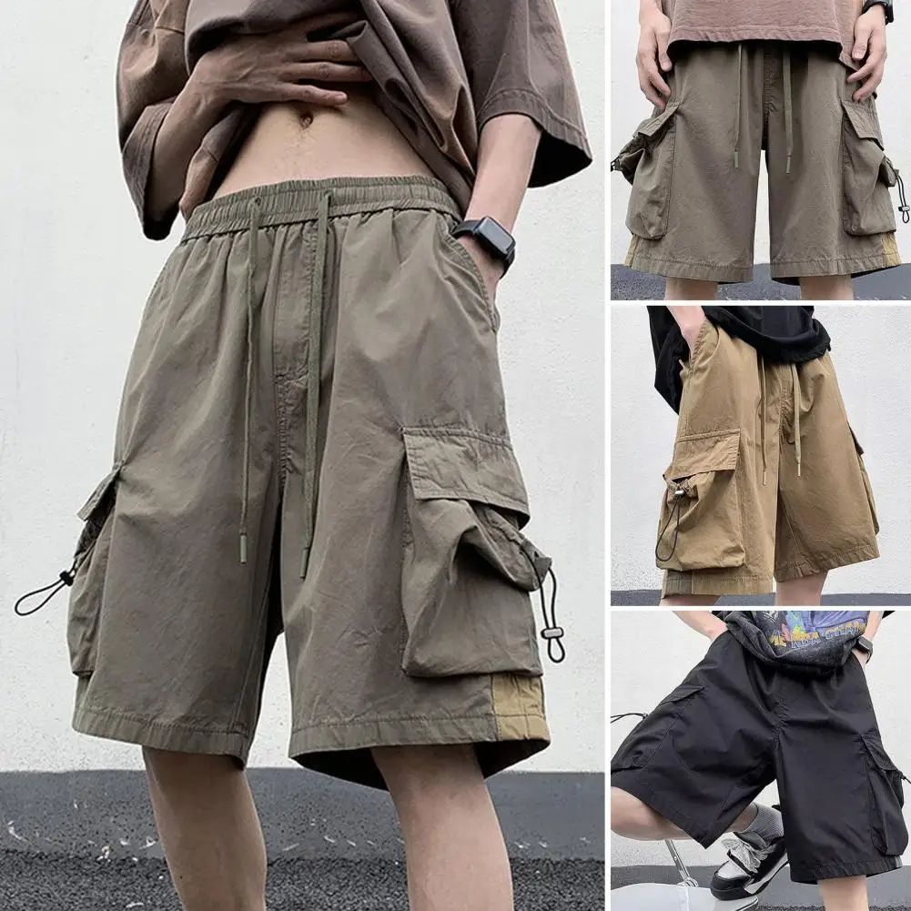 Men Cargo Shorts Men's Summer Cargo Shorts with Adjustable Drawstring Multiple Pockets Wide Leg Design for Streetwear Beach