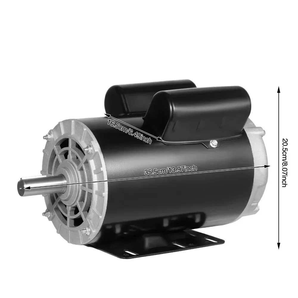 5 HP, 3450 RPM, 208-230 V, 60 Hz, Compressor Electric Motor with 7/8-inch Shaft, 143/5T Frame, Single-Phase Air Compressor Motor