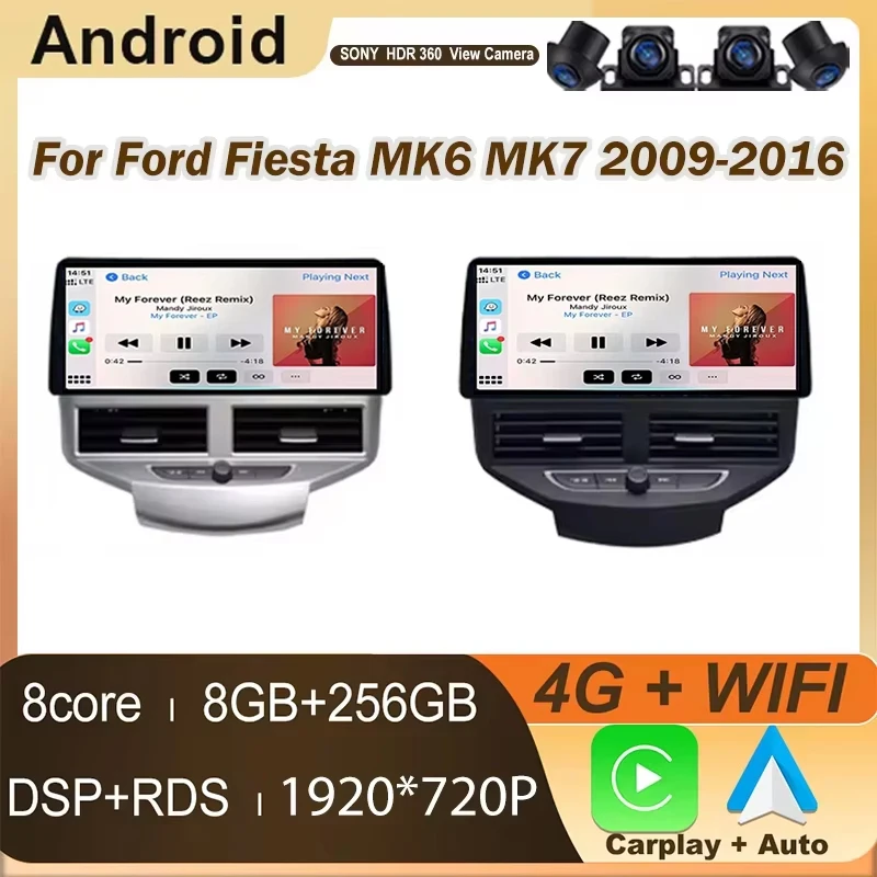 Car Radio 12.3 Inch for Ford Fiesta MK6 Ford Fiesta MK7 2009-2016 LHD RHD Android 15 Multimedia Video Player GPS Android CarPlay