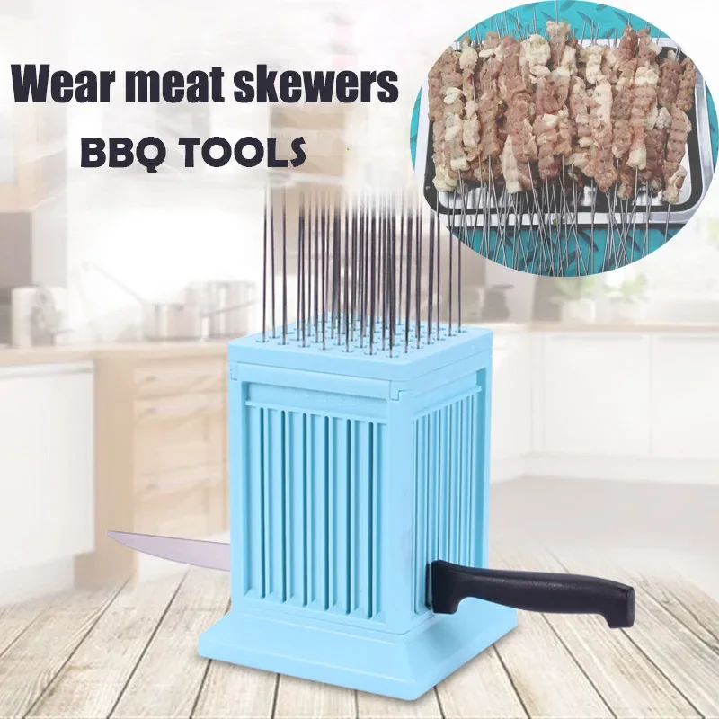 BBQ Meat Skewer Maker Wear Meat String Lamb Skewers Machine 49 Holes Skewer Tools Tofu Skewer Machine Grill Barbecue Accessories