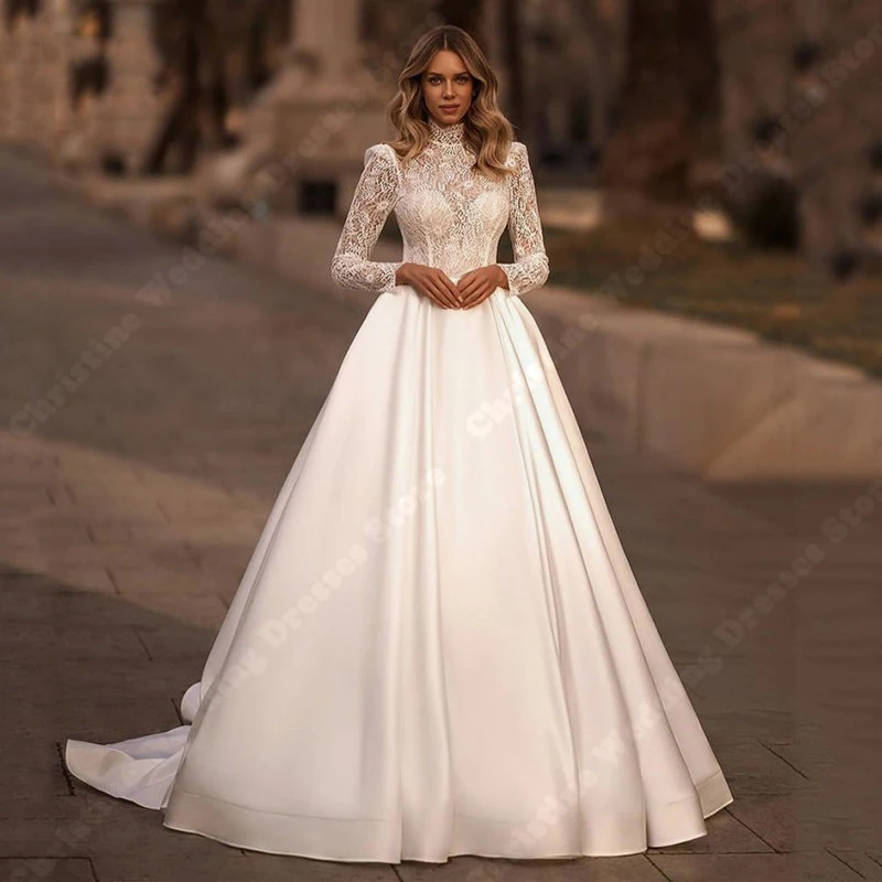 Luxury Formal Wedding Dresses Glitter Tulle Full Sleeves Princess Gowns New  Palace Evening Bridal Vestidos De Noivas Customized