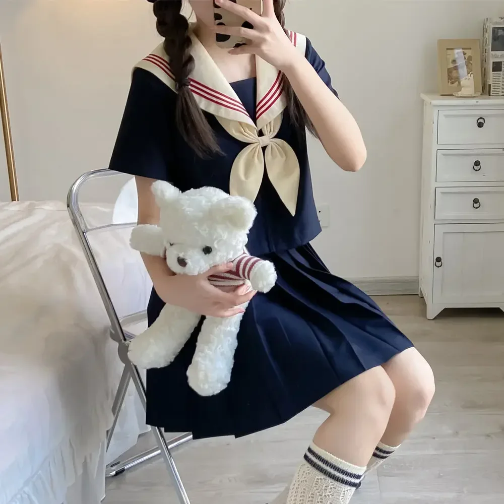 Uniformes escolares japoneses para meninas, trajes básicos de marinheiro Jk Navy, saia plissada fofa, trajes cosplay anime para mulheres, roupas de formatura, mulheres