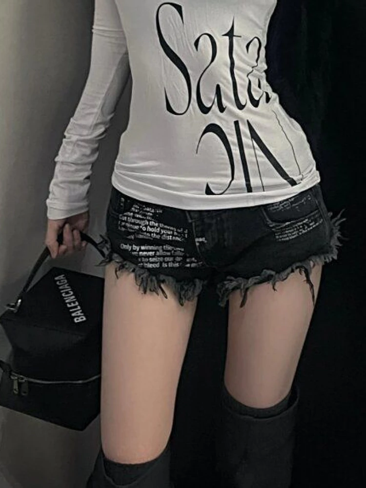 

Woman Ins Shorts BF Style Denim Clubwear Shorts Gyaru Jean Sexy shorts Dark Academia Hot With Belt Pockets Pants Tassels
