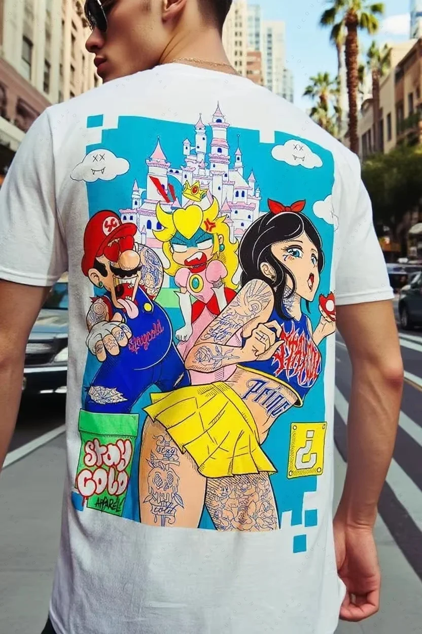 2026 Summer Men's Mary Rock Wind Plus Size T-Shirt Outdoor Holiday Tops Loose Breathable Fashion Anime Design Neutral T-Shirts