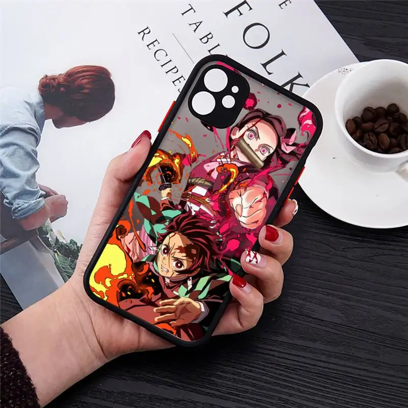 Anime Demon Slayer Téléphone étui pour iphone 11 12 13 Pro MAX X XS Max XR Mini 7 8 Plus Kimetsu No Yaiba Couverture En Silicone Dur