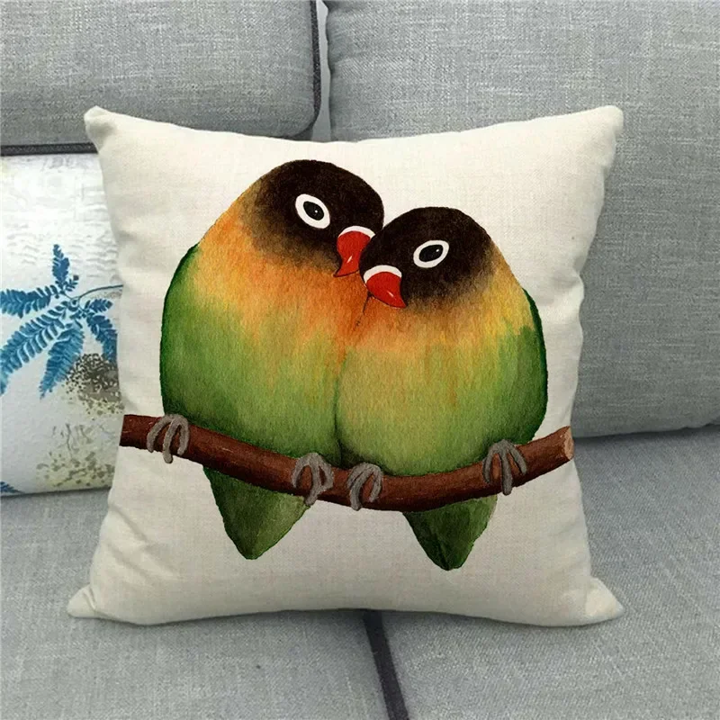 Parrot Birds Printed Linen Cushion Cover 45x45cm Home Couch Decorative Pillow Covers Beautiful Animals Pattern Throw Pillowcase