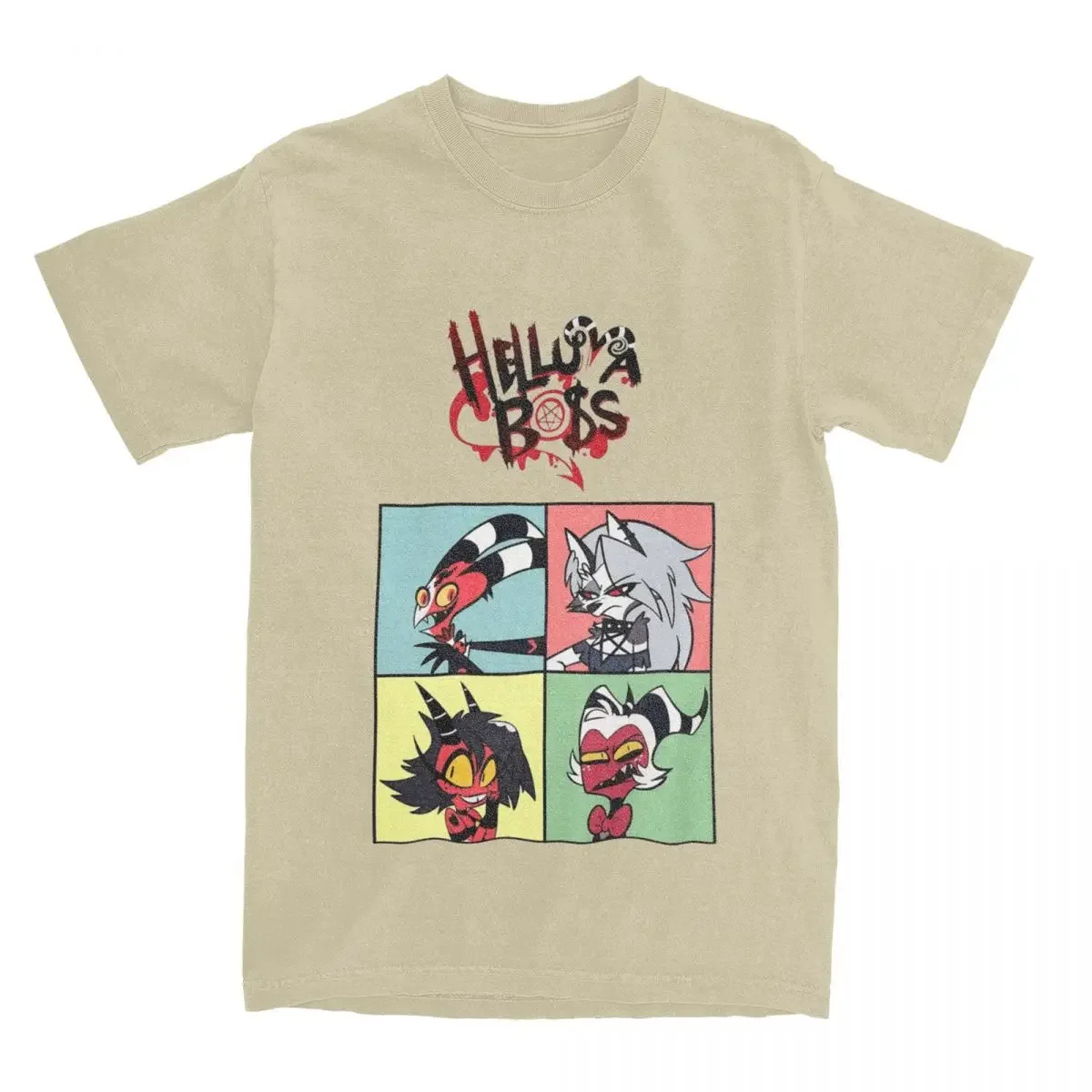 Helluva  Cartoon T-Shirt for Men Loona Millie Blitzo Leisure 100% Cotton Tee Shirt Round Neck Short Sleeve T Shirt Clothes