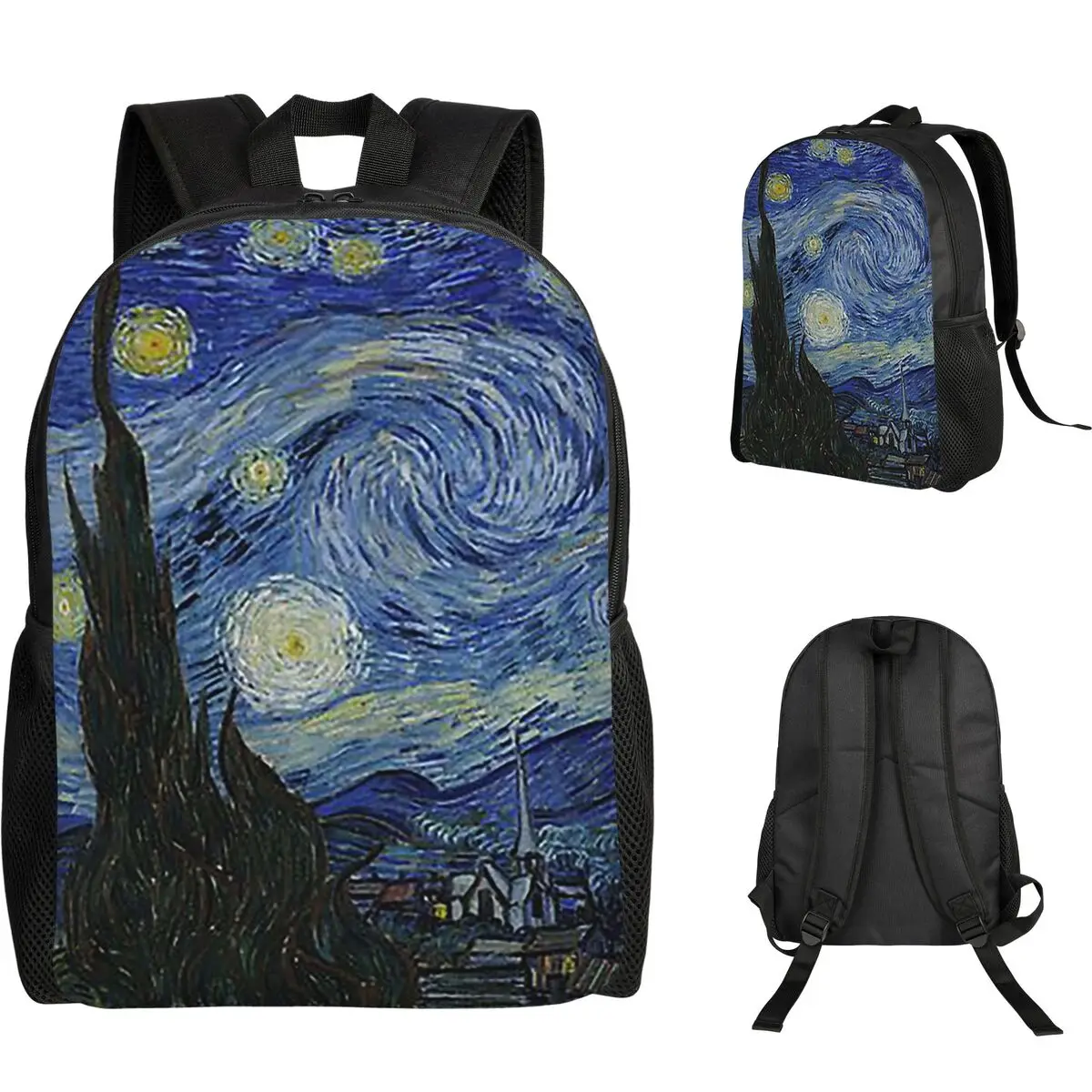 Starry Night (Vincent Van Gogh) Student Backpack School Bag Hiking Travel Daypack for Boys Girls Fashion Bookbag Shoulder Bags
