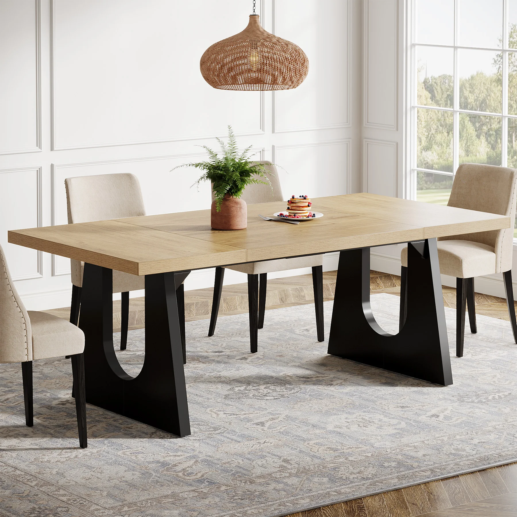 Tribesigns Large Dining Table for 6-8 People, 70.9-Inch Wood Rustic Rectangular Table with Black Wooden Legs