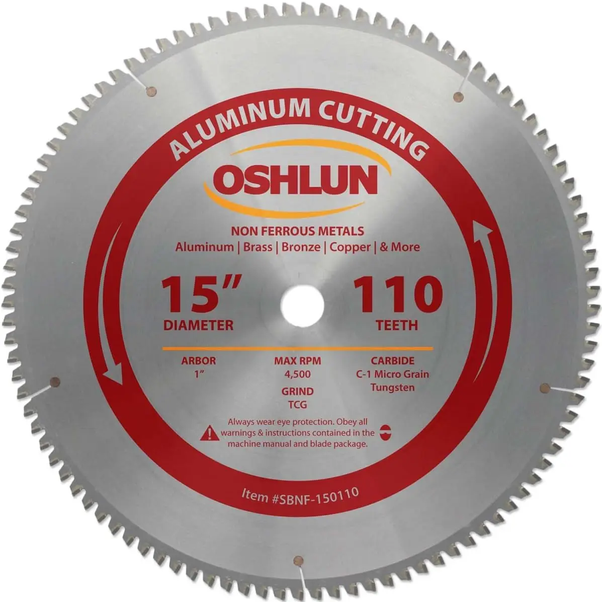 SBNF-150110 15-Inch 110 Tooth TCG Saw Blade with 1-Inch Arbor for Aluminum and Non Ferrous Metals