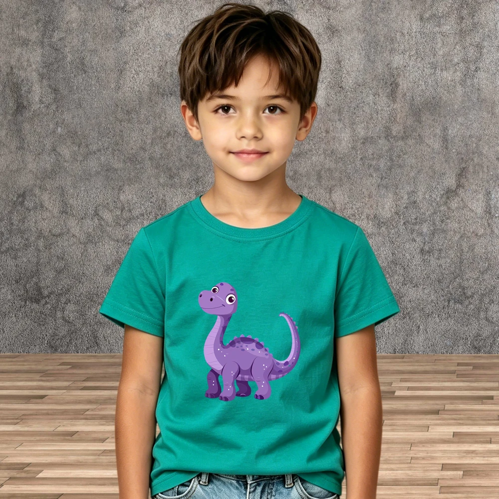 

Soft Cotton Boys Cartoon Dinosaur T-shirt Summer Children Outdoor Short Sleeve Tee