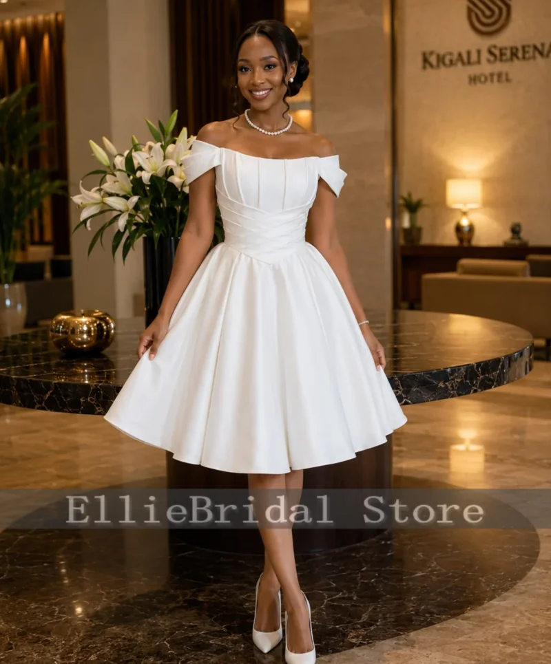 Simple A Line Short Wedding Dresses Women Graceful Off Shoulder Ruffles Elegant Bridal Gowns Vestido De Novia Customized