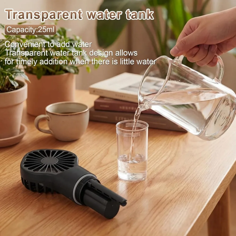 Portable Water Mist Fan Mini USB Rechargeable Humidifier Handheld Spray Fan 4 Speeds Powerful Wind Outdoor Personal Hand Fans