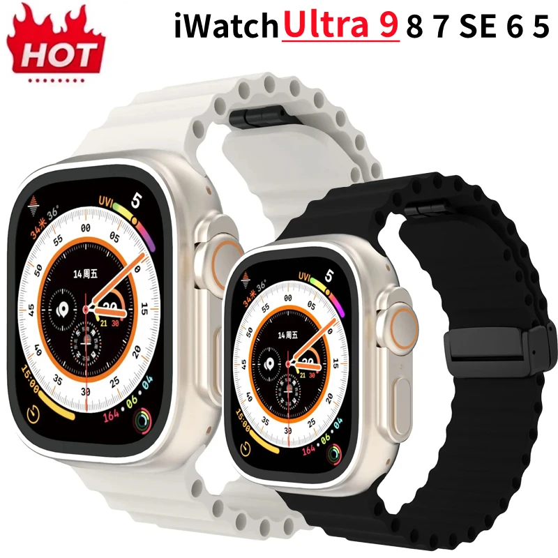 

Magnetic Buckle Strap For Apple Watch Band Ultra 2 49mm 45mm 44mm 40mm 41mm 38 42mm Silicone Bracelet iWatch Series 9 8 7 se 6 5