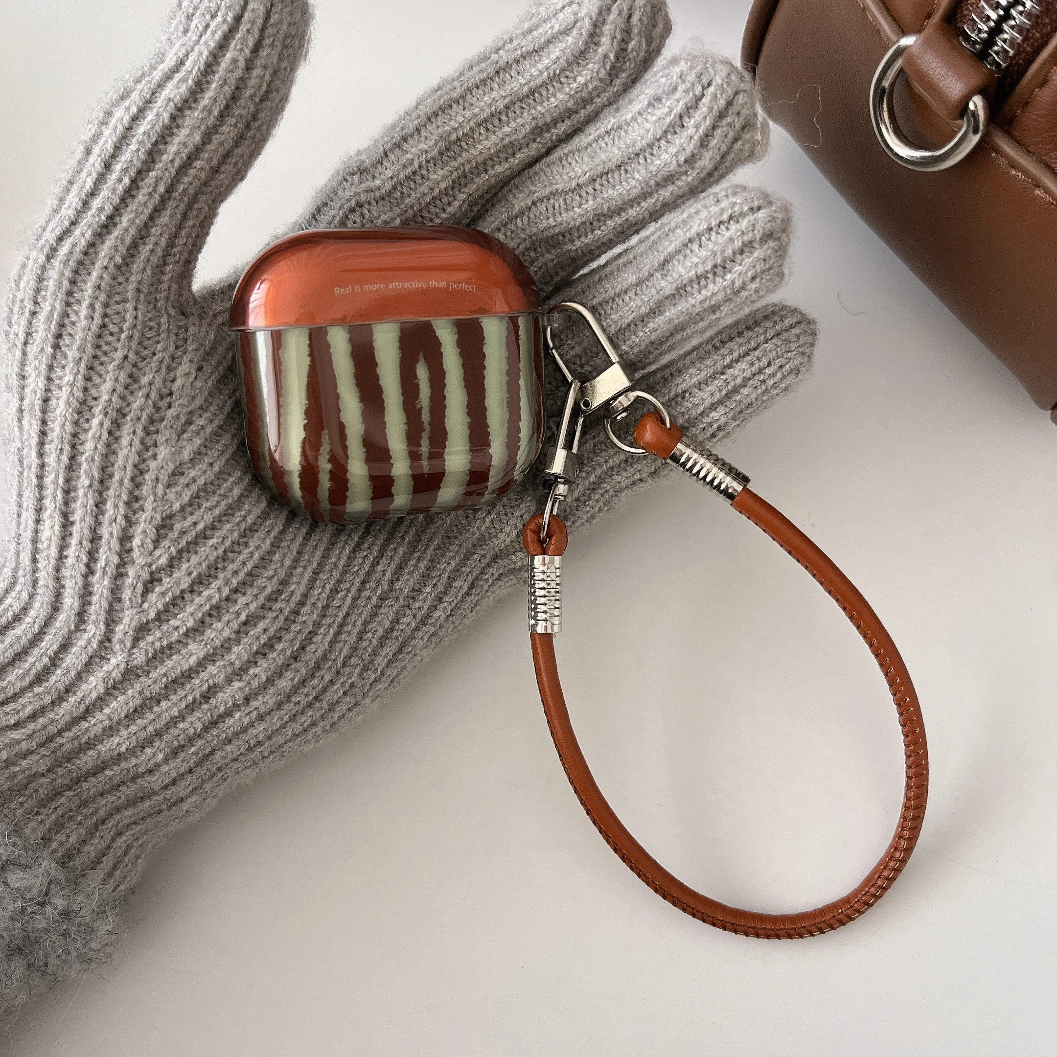IMD Brown-green Irregular Stripes Earphone Case New for Airpods 1 2, Airpods pro pro2 pro3, Airpods 3, Airpods 4