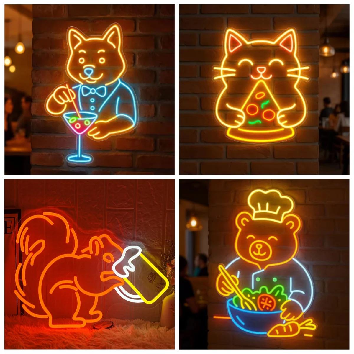 Cute Squirrel Beer LED Neon Sign Dimmable USB Powered Animal Wall Light for Pub Game Room Bar Decor with Drinking Wine Design