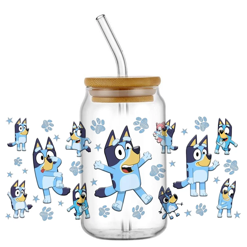Waterproof Scratch Resistant UV DTF Cup Sticker Cute Cartoon Dog Family No Heat Transfer for 16oz Libbey Glass Can Decor