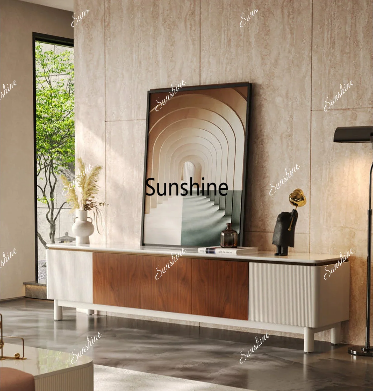 

Modern minimalist Italian home living room marble floor cabinet