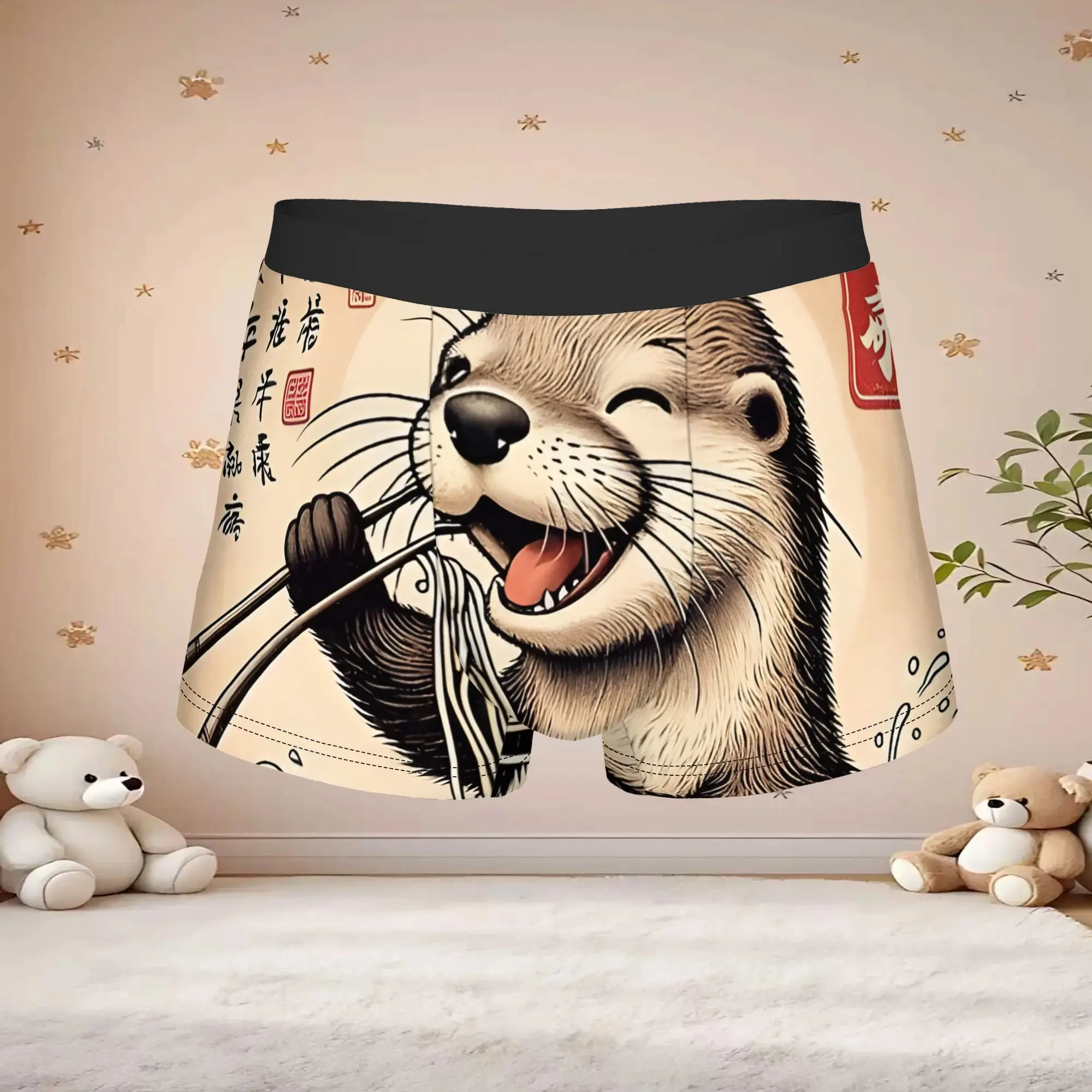 1pc Popular Otter Eating Noodles Apron boxers  adults  Breathbale Panties Men's Underwear Print Shorts Boxer Briefs