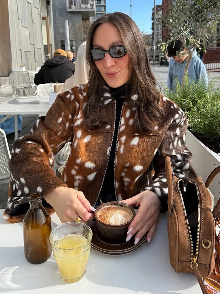 Lady Street Leopard Print Faux Fur Cropped Jacket Full Sleeve Jackets Full Zip Front 2026 Autumn Winter Fashion Lady Outerwear