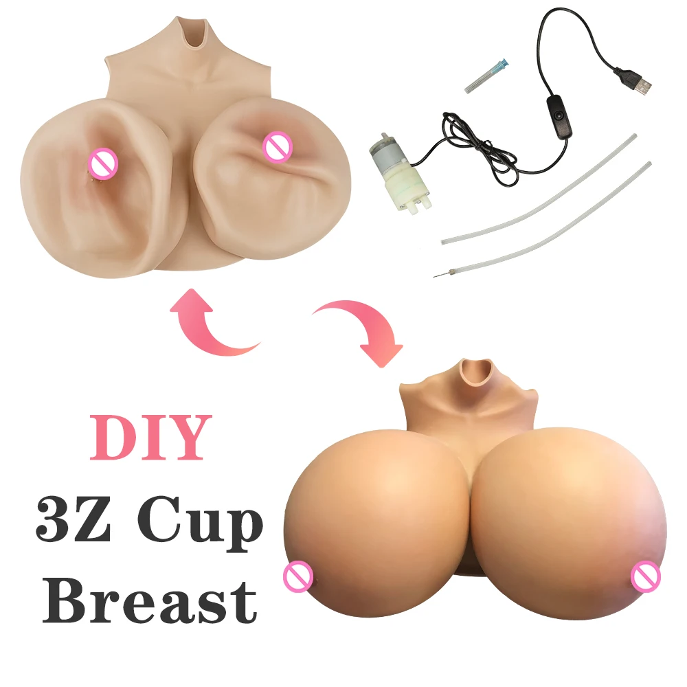 DIY Inflatable ZZZ Cup Silicone Breast Forms Cosplay DIY Huge Fake Boobs Giant Tit Crossdresser Air Filliing Man to Women