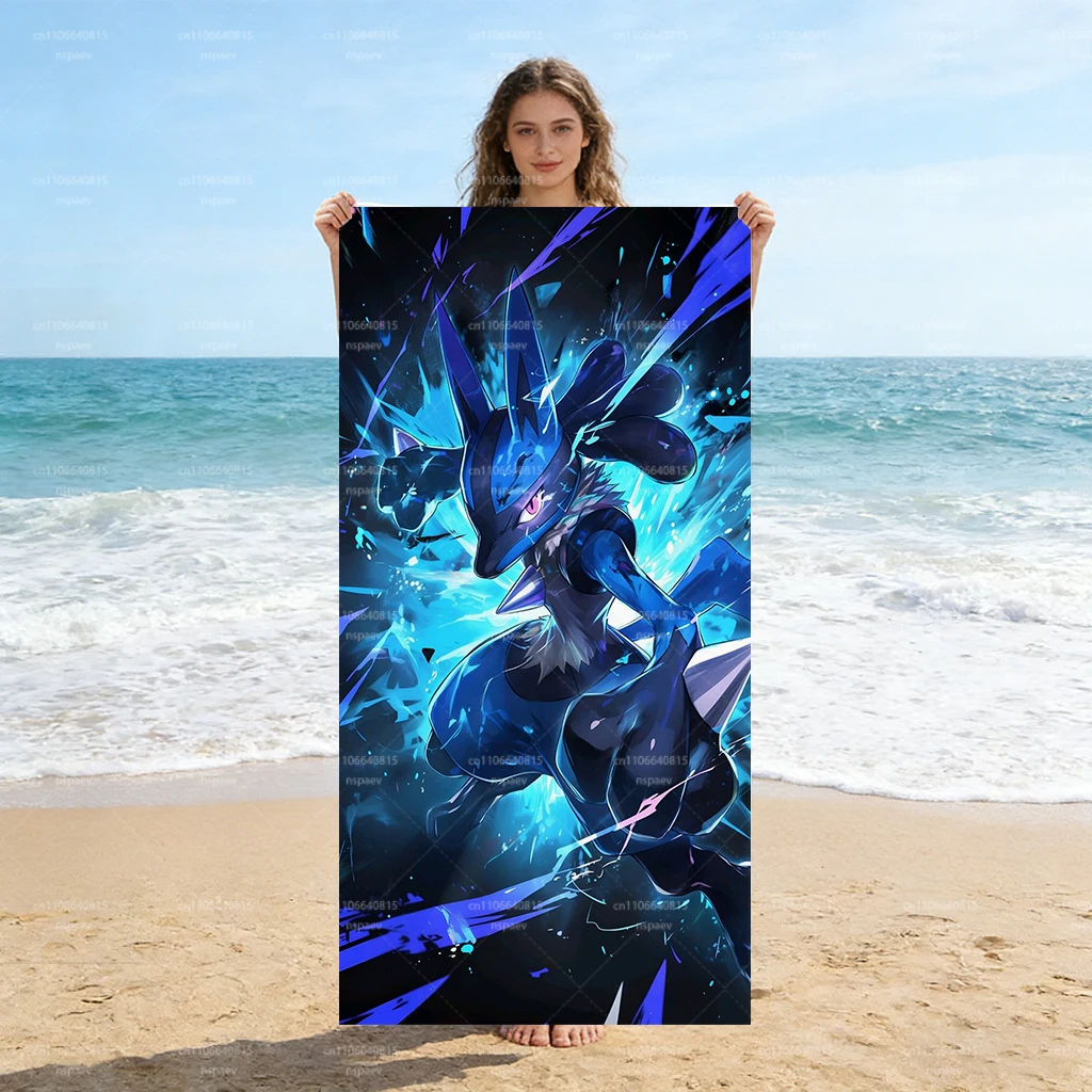 Lucario Pokemon Beach Towel, Cool Blue Aura Design, Ultra Soft Lightweight Towel for Pool & Travel