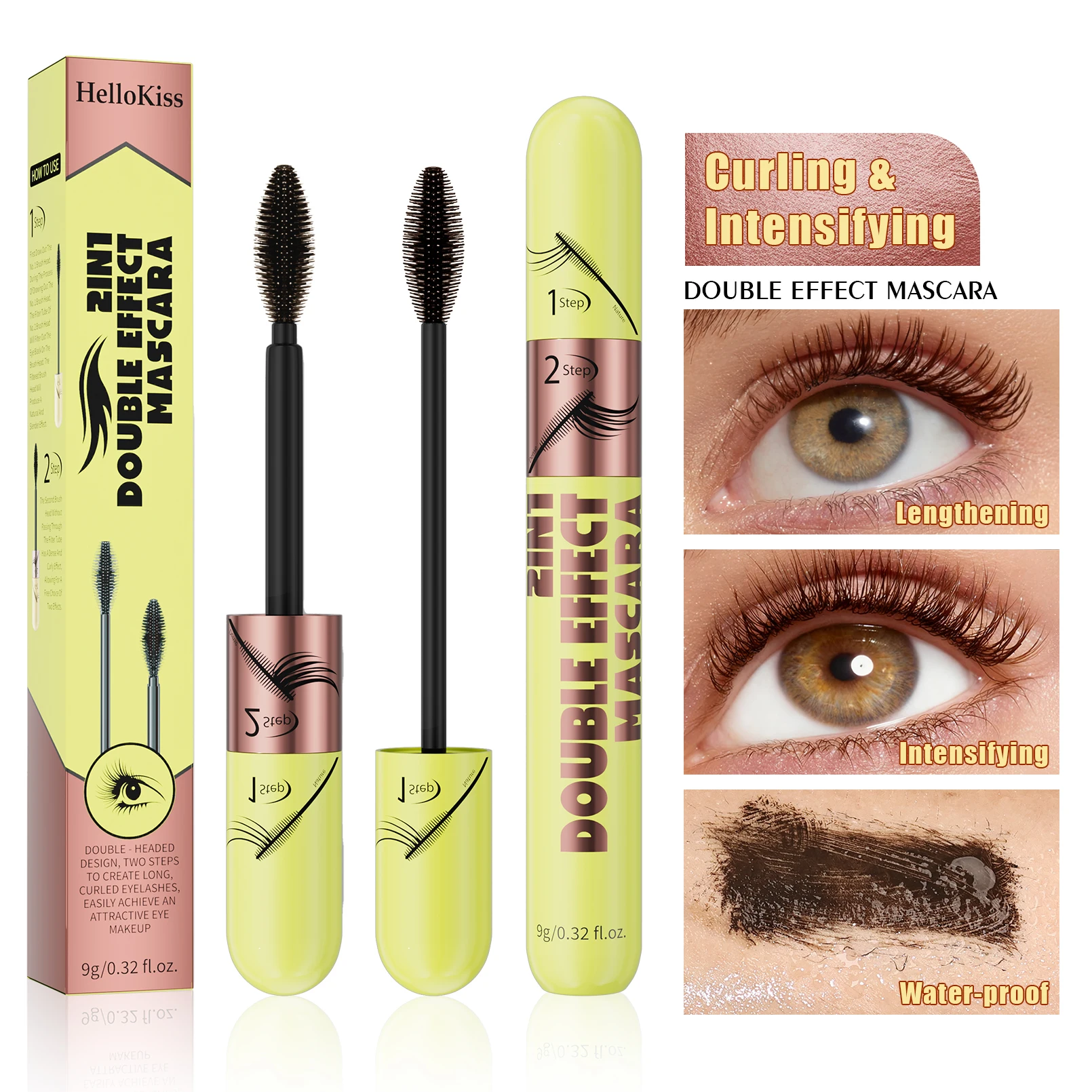 [Dual Brush Heads Brown Mascara] Waterproof Brown Mascara with Dual Brush Heads - Smudge-Proof, Clump-Free for Longer